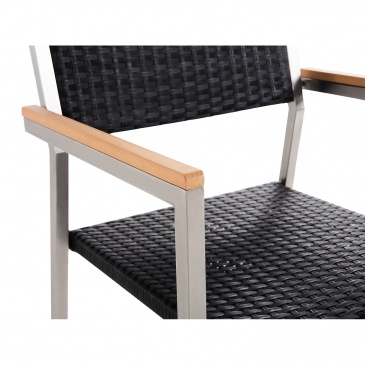 Stół szklany czarny - 180 cm - z 6 rattanowymi krzesłami - Efraim BLmeble