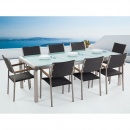 Stół szklany - do ogrodu - 220 cm - z 8 krzesłami z rattanu - Efraim BLmeble