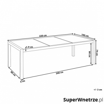 Stół szklany - do ogrodu - 220 cm - z 8 szarymi krzesłami - Efraim BLmeble