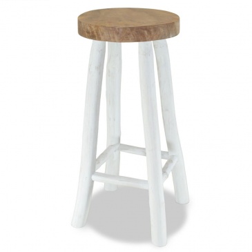 Krzesło barowe drewno tekowe brązowo-biały