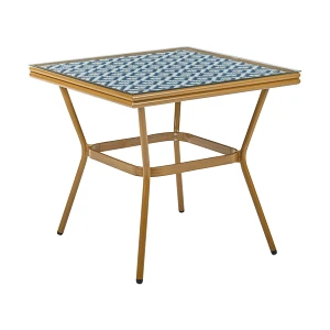 Stolik bistro CASPRI 80 cm 80 cm Technorattan Niebieski/ biały