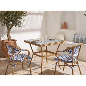Stolik bistro CASPRI 80 cm 80 cm Technorattan Niebieski/ biały