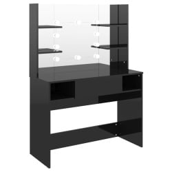 Stolik do makijażu z led, 100x40x135 cm, mdf, lśniący czarny