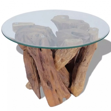 Stolik kawowy z kawałków drewna tekowego, okrągły 60 cm