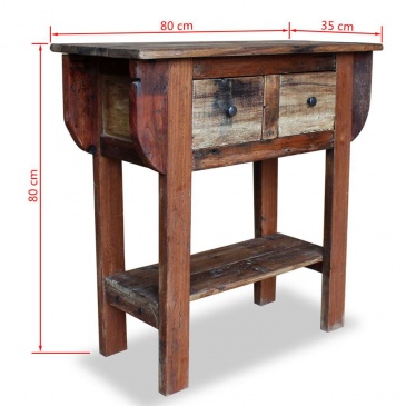 Stolik konsola, lite drewno z odzysku, 80 x 35 x 80 cm
