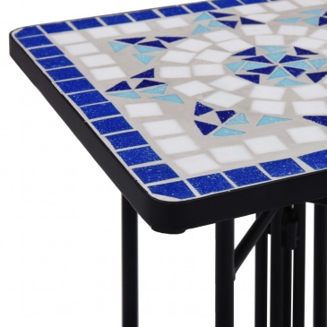 Stolik mozaikowy, niebiesko-biały, ceramiczny