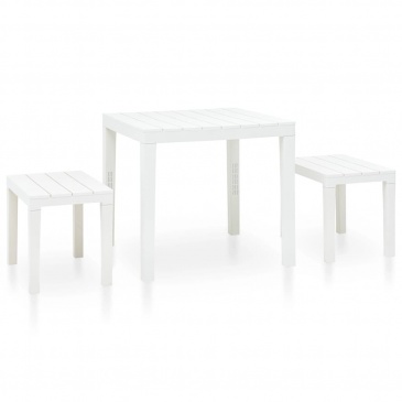 Stolik ogrodowy z 2 ławkami, plastikowy, biały