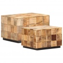 Stoliki kawowe, 2 szt., w formie bloków, surowe drewno mango