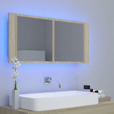 Szafka łazienkowa z lustrem i led, dąb sonoma, 100x12x45 cm