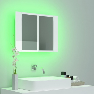 Szafka łazienkowa z lustrem i led, połysk, biała, 60x12x45 cm