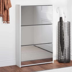 Szafka na buty z 3 półkami i lustrem, kolor biały 63x17x102,5 cm