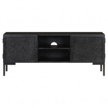 Szafka pod TV, czarna, 115x30x46 cm, lite drewno mango