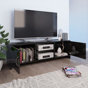 Szafka pod TV, wysoki połysk, czarna, 120 x 30 x 37,5 cm