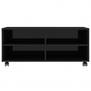 Szafka pod TV z kółkami, wysoki połysk, czarna, 90x35x35 cm