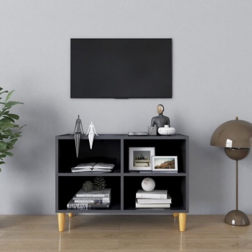 Szafka tv z drewnianymi nóżkami, szara, połysk, 69,5x30x50 cm