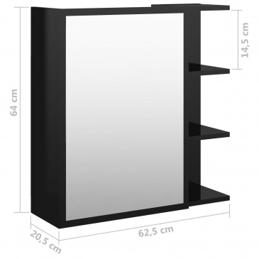 Szafka z lustrem, wysoki połysk, czarna, 62,5x20,5x64 cm, płyta