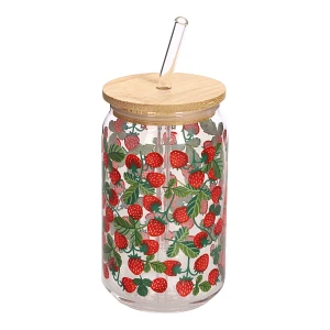 Szklanka z pokrywką i słomką Soleo 530ml  poziomki