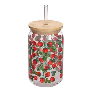 Szklanka z pokrywką i słomką Soleo 530ml  poziomki