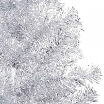 Sztuczna choinka z led i bombkami, srebrna, 120 cm, pet