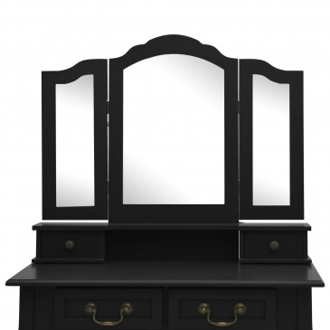 Toaletka ze stołkiem, czarna, 80x69x141 cm, drewno paulowni