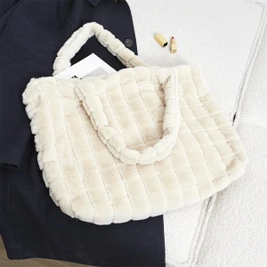 Torba shopper futrzana kremowa