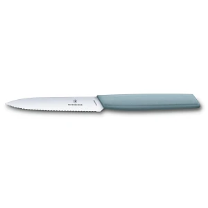 Victorinox - swiss modern - nóż do warzyw i owoców - ząbkowane ostrze - 10 cm - szaro-niebieski Victorinox - swiss modern - nóż do warzyw i owoców - ząbkowane ostrze - 10 cm - szaro-niebieski