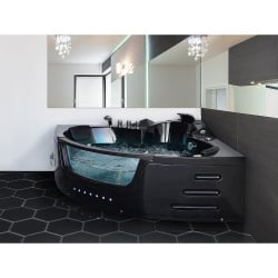 Wanna narożna led z hydromasażem 198 x 144 cm czarna martinica