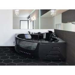 Wanna narożna z hydromasażem LED MARTINICA 214 x 155 cm Czarny