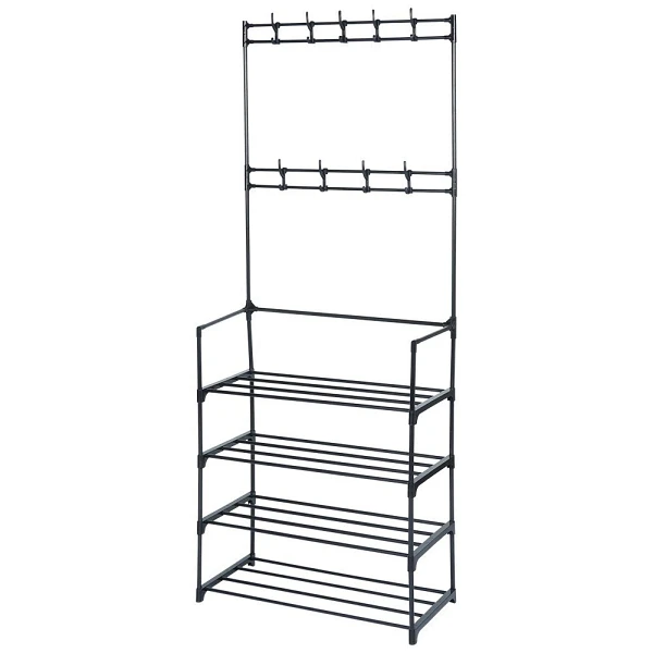 Wieszak na ubrania z regałem na buty metalowy czarny 57x28x156 cm - zdjęcie 3