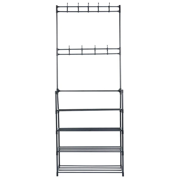 Wieszak na ubrania z regałem na buty metalowy czarny 57x28x156 cm - zdjęcie 9