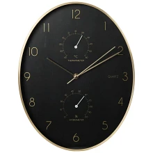 Zegar ścienny czarny złoty z termometrem higrometrem 27x34,5 cm Zegar ścienny czarny złoty z termometrem higrometrem 27x34,5 cm