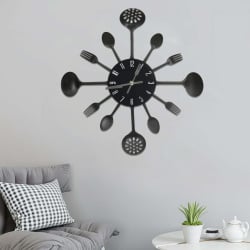 Zegar ścienny z łyżek i widelców, czarny, 40 cm, aluminium