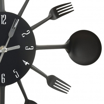 Zegar ścienny z łyżek i widelców, czarny, 40 cm, aluminium