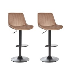 Zestaw 2 krzeseł barowych DUBROVNIK Welur Obrotowy Jasnobrązowy