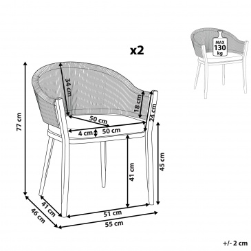 Zestaw 2 krzeseł ogrodowych szary MILETO