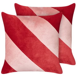 Zestaw 2 poduszek w paski boronia bawełna 45 x 45 cm czerwony Zestaw 2 poduszek w paski boronia bawełna 45 x 45 cm czerwony