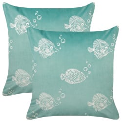 Zestaw 2 poduszek wzór zwierzęcy solidago welur 45 x 45 cm zielony Zestaw 2 poduszek wzór zwierzęcy solidago welur 45 x 45 cm zielony
