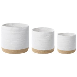 Zestaw 3 koszy bawełnianych biały z beżowym basima