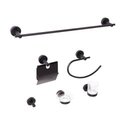 Zestaw akcesoriów toaletowych 6 elementów ZARUMA Z uchwytami i haczykami na ręczniki Czarny