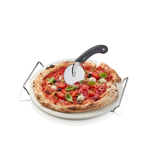 Zestaw: nóż do pizzy + kamień ze stojakiem okrągły darioso Zestaw: nóż do pizzy + kamień ze stojakiem okrągły darioso