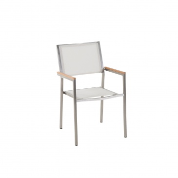 Zestaw ogrodowy szklany blat 180 cm 6-osobowy białe krzesła GROSSETO
